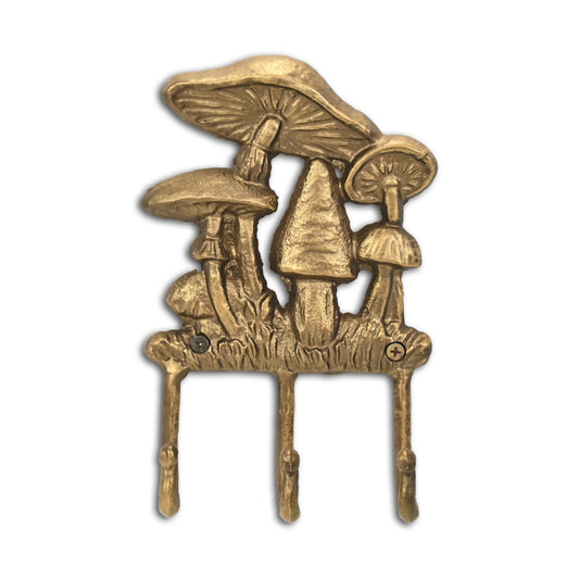 5" Antiqued Gold Cast Iron Mushroom Three Hook Wall Mount Coat Rack-1