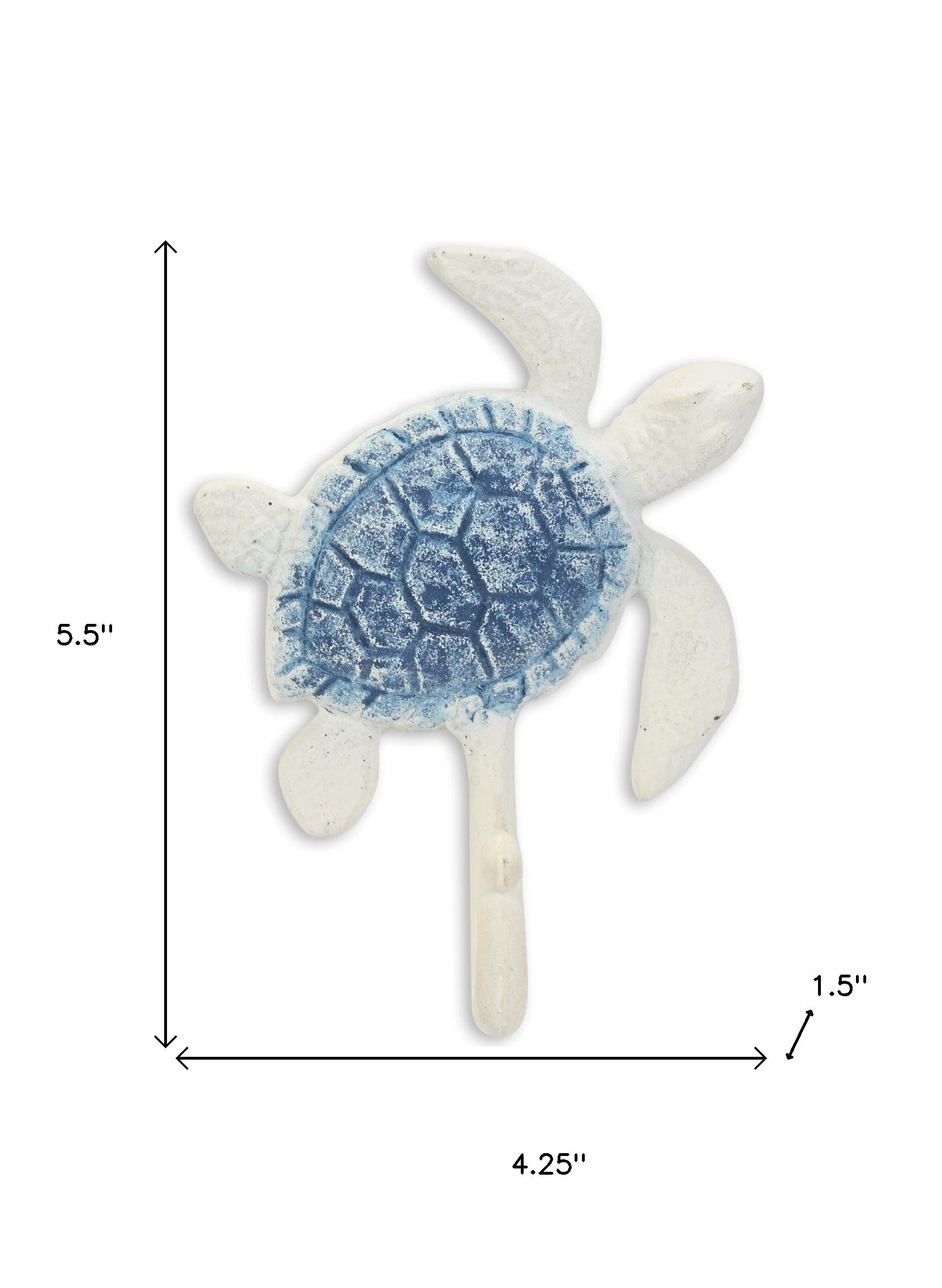 4" Blue And White Cast Iron Turtle Wall Hook-6