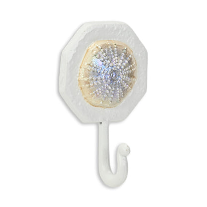 4" Pearl And White Cast Iron Sand Dollar Wall Hook-2