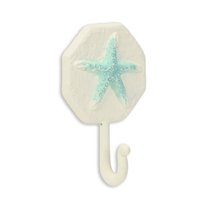 4" Aqua And Cream Cast Iron Starfish Wall Hook-2