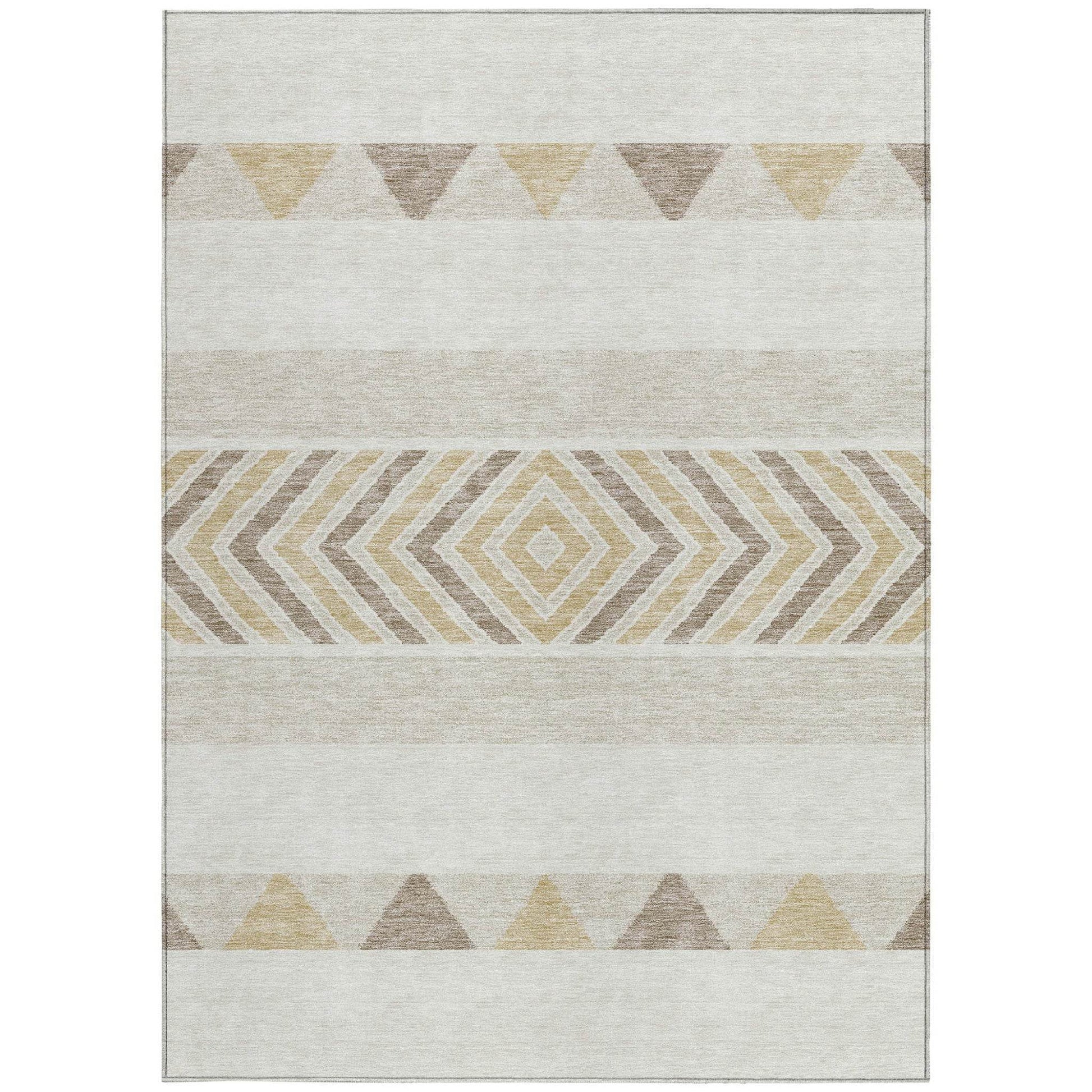 8' X 10' Ivory Beige And Taupe Southwestern Washable Indoor Outdoor Area Rug - Loft&Timber