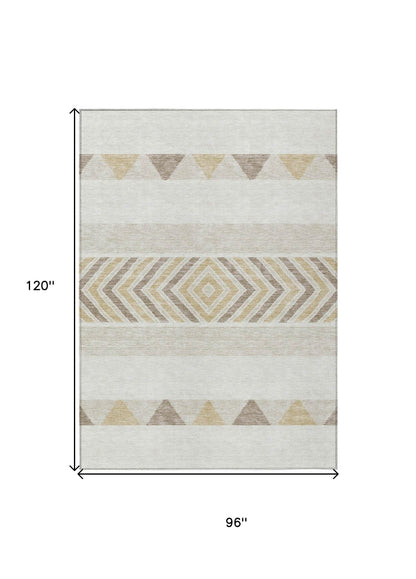 8' X 10' Ivory Beige And Taupe Southwestern Washable Indoor Outdoor Area Rug - Loft&Timber