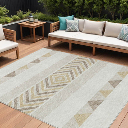 8' X 10' Ivory Beige And Taupe Southwestern Washable Indoor Outdoor Area Rug - Loft&Timber