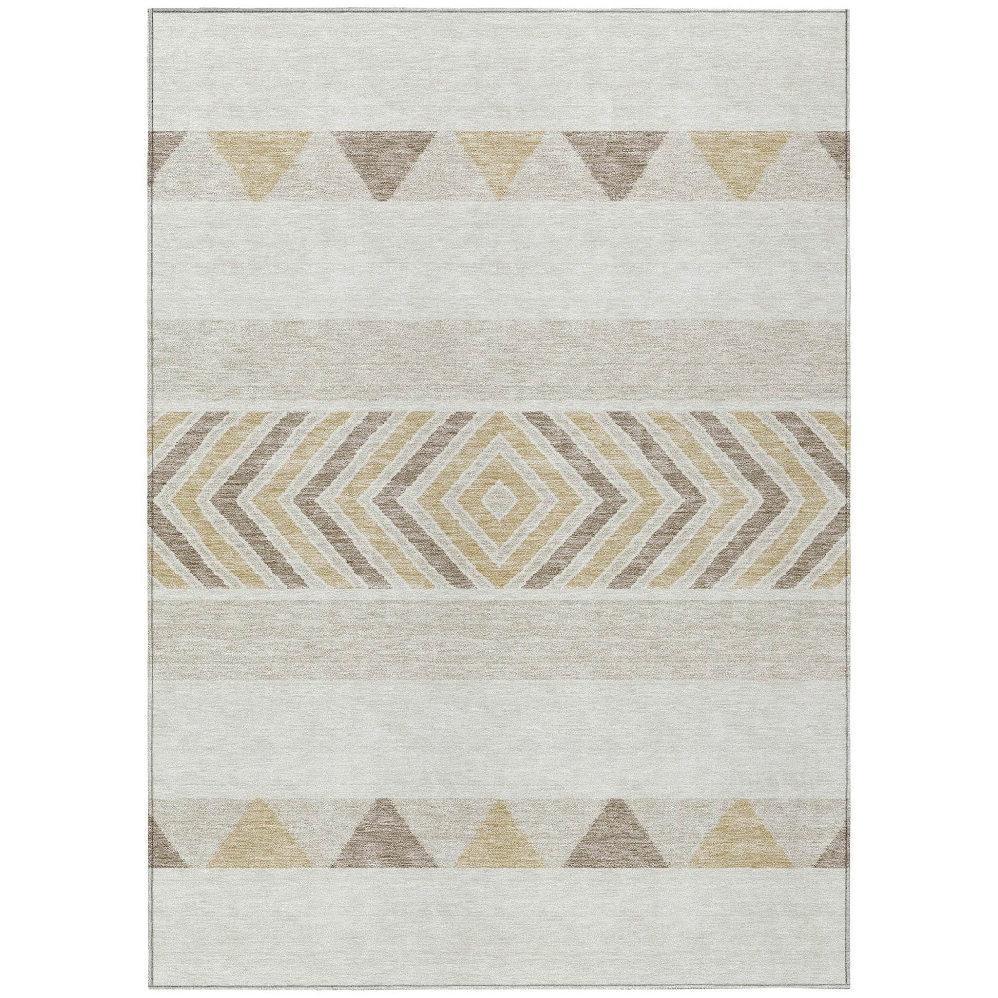 8' X 10' Ivory Beige And Taupe Southwestern Washable Indoor Outdoor Area Rug - Loft&Timber
