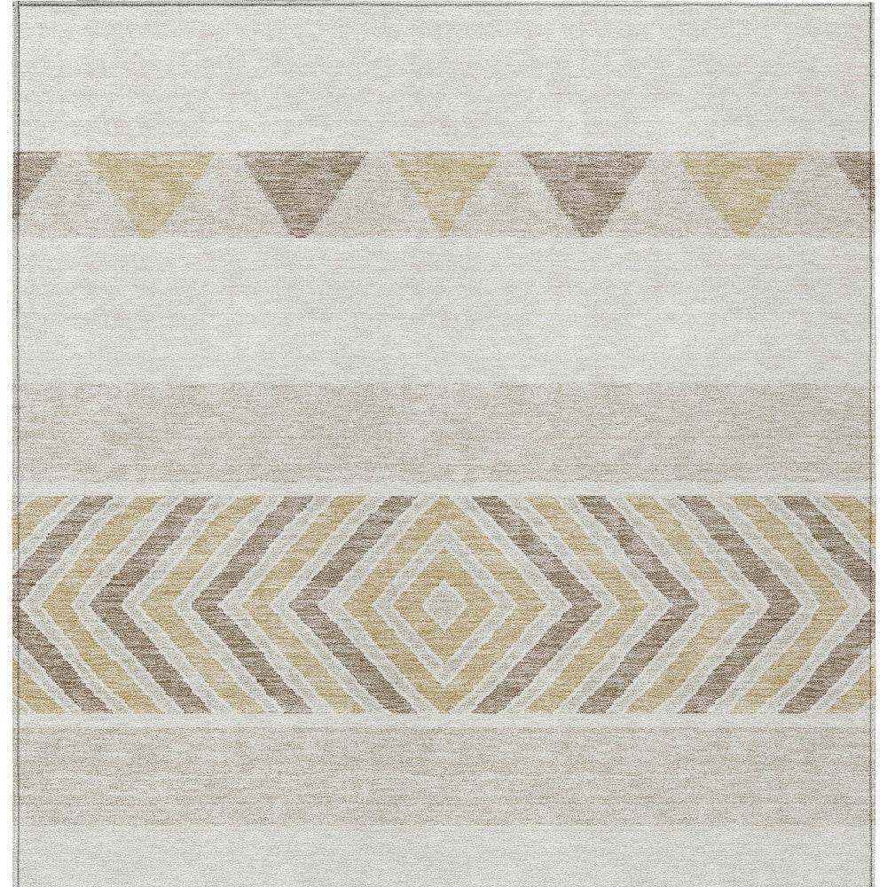 8' X 10' Ivory Beige And Taupe Southwestern Washable Indoor Outdoor Area Rug - Loft&Timber
