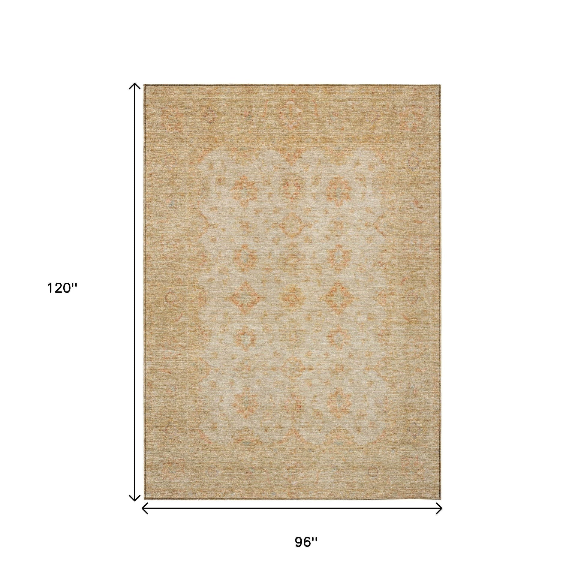 8' X 10' Beige And Rust Floral Medallion Washable Indoor Outdoor Area Rug - Loft&Timber