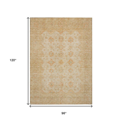 8' X 10' Beige And Rust Floral Medallion Washable Indoor Outdoor Area Rug - Loft&Timber