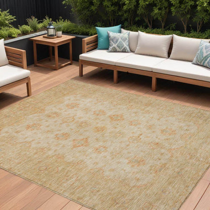 8' X 10' Beige And Rust Floral Medallion Washable Indoor Outdoor Area Rug - Loft&Timber