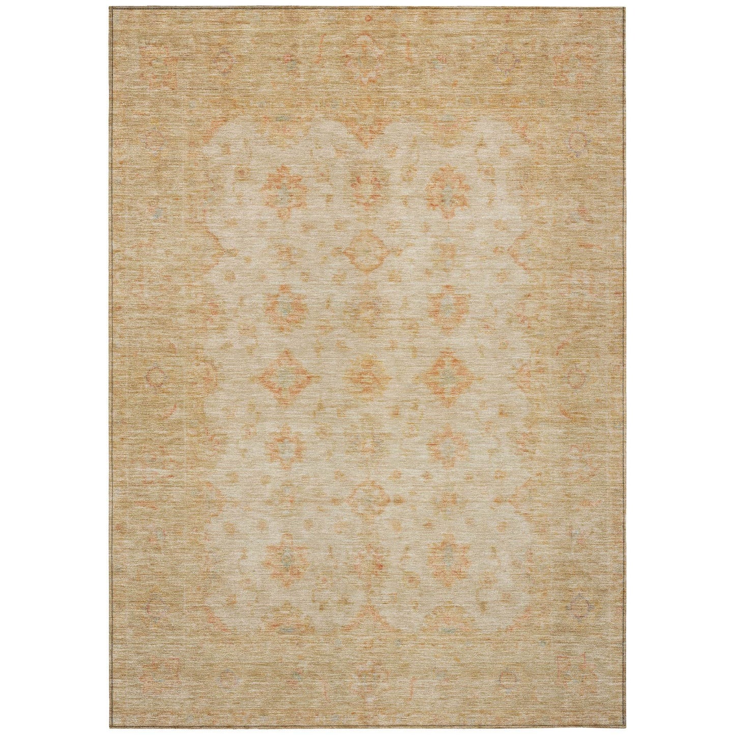 8' X 10' Beige And Rust Floral Medallion Washable Indoor Outdoor Area Rug - Loft&Timber