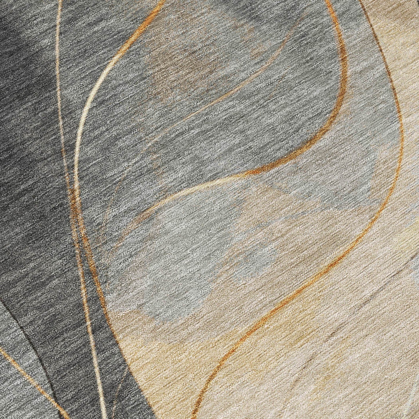 8' Gray Silver And Rust Round Abstract Washable Indoor Outdoor Area Rug - Loft&Timber