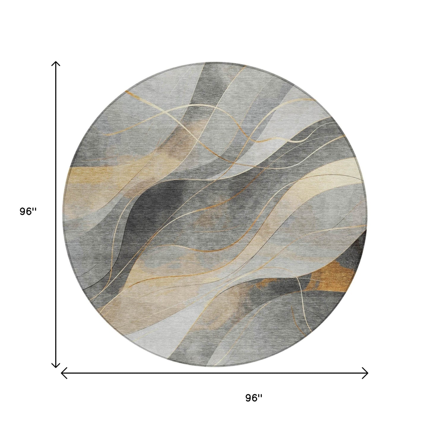 8' Gray Silver And Rust Round Abstract Washable Indoor Outdoor Area Rug - Loft&Timber