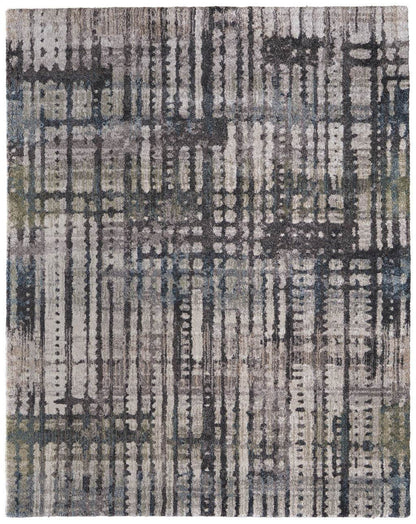 10' X 13' Gray Black And Ivory Abstract Distressed Area Rug - Loft&Timber