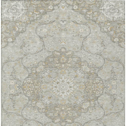 9' X 12' Taupe And Ivory Medallion Washable Indoor Outdoor Area Rug - Loft&Timber