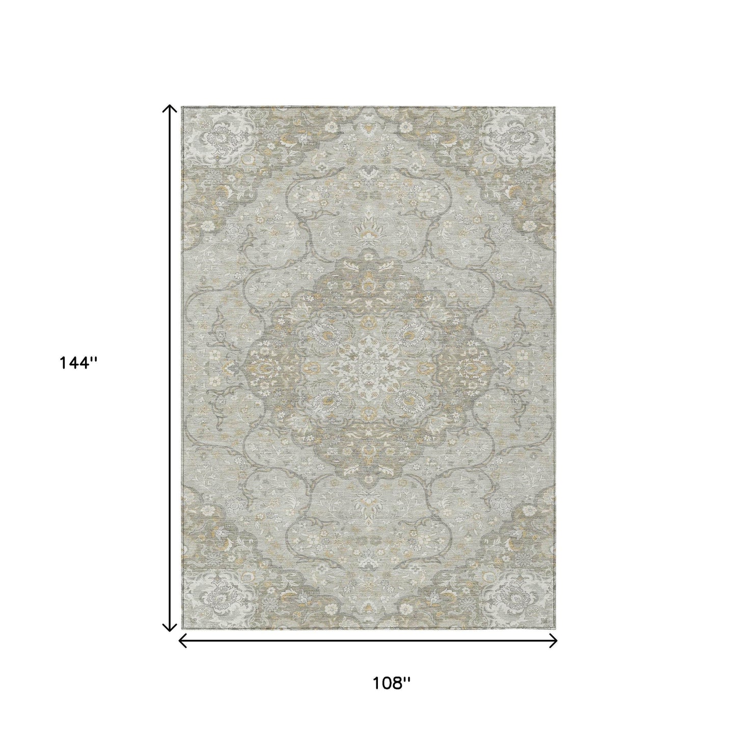 9' X 12' Taupe And Ivory Medallion Washable Indoor Outdoor Area Rug - Loft&Timber