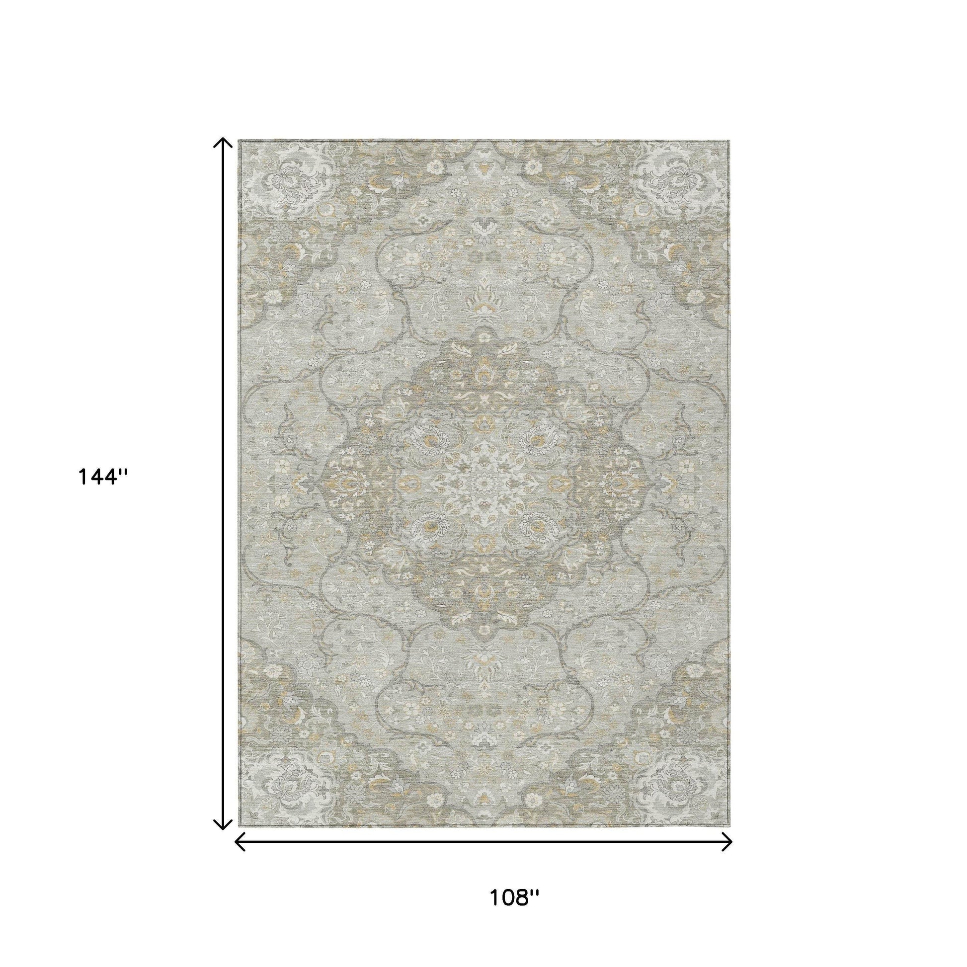 9' X 12' Taupe And Ivory Medallion Washable Indoor Outdoor Area Rug - Loft&Timber