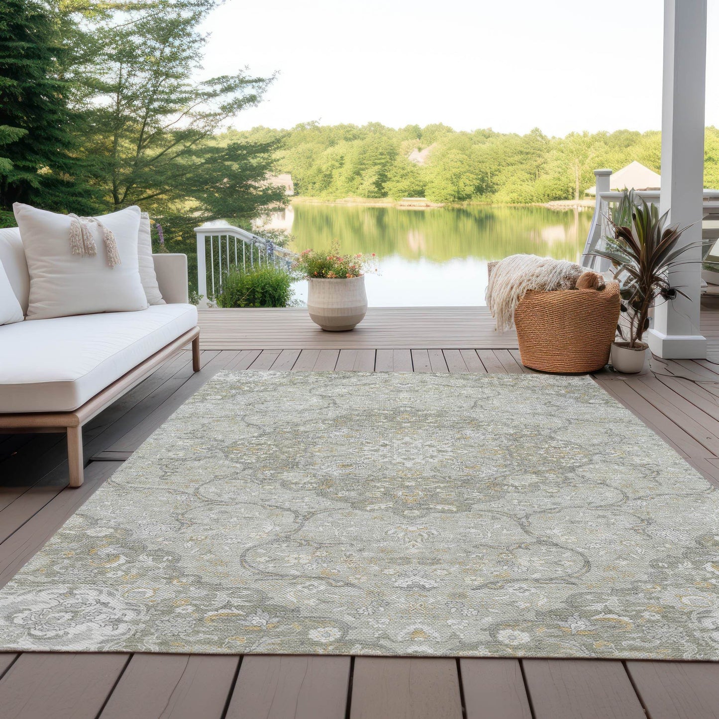 9' X 12' Taupe And Ivory Medallion Washable Indoor Outdoor Area Rug - Loft&Timber