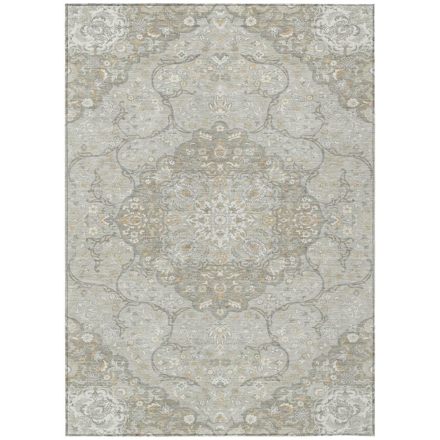 9' X 12' Taupe And Ivory Medallion Washable Indoor Outdoor Area Rug - Loft&Timber