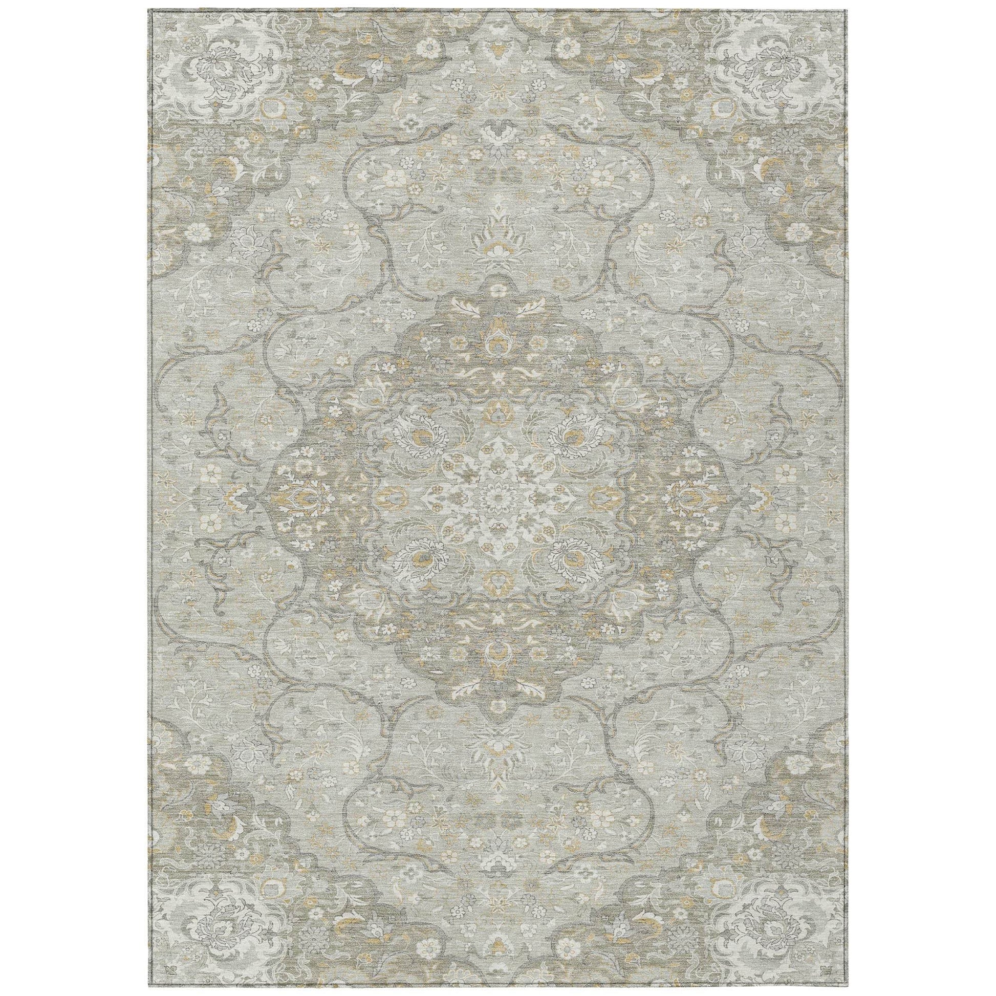 9' X 12' Taupe And Ivory Medallion Washable Indoor Outdoor Area Rug - Loft&Timber