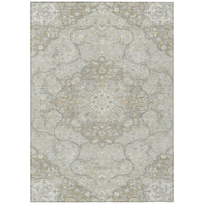 9' X 12' Taupe And Ivory Medallion Washable Indoor Outdoor Area Rug - Loft&Timber