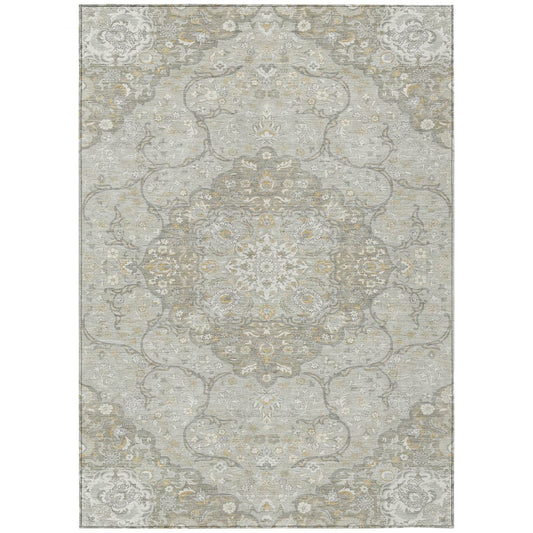 9' X 12' Taupe And Ivory Medallion Washable Indoor Outdoor Area Rug - Loft&Timber