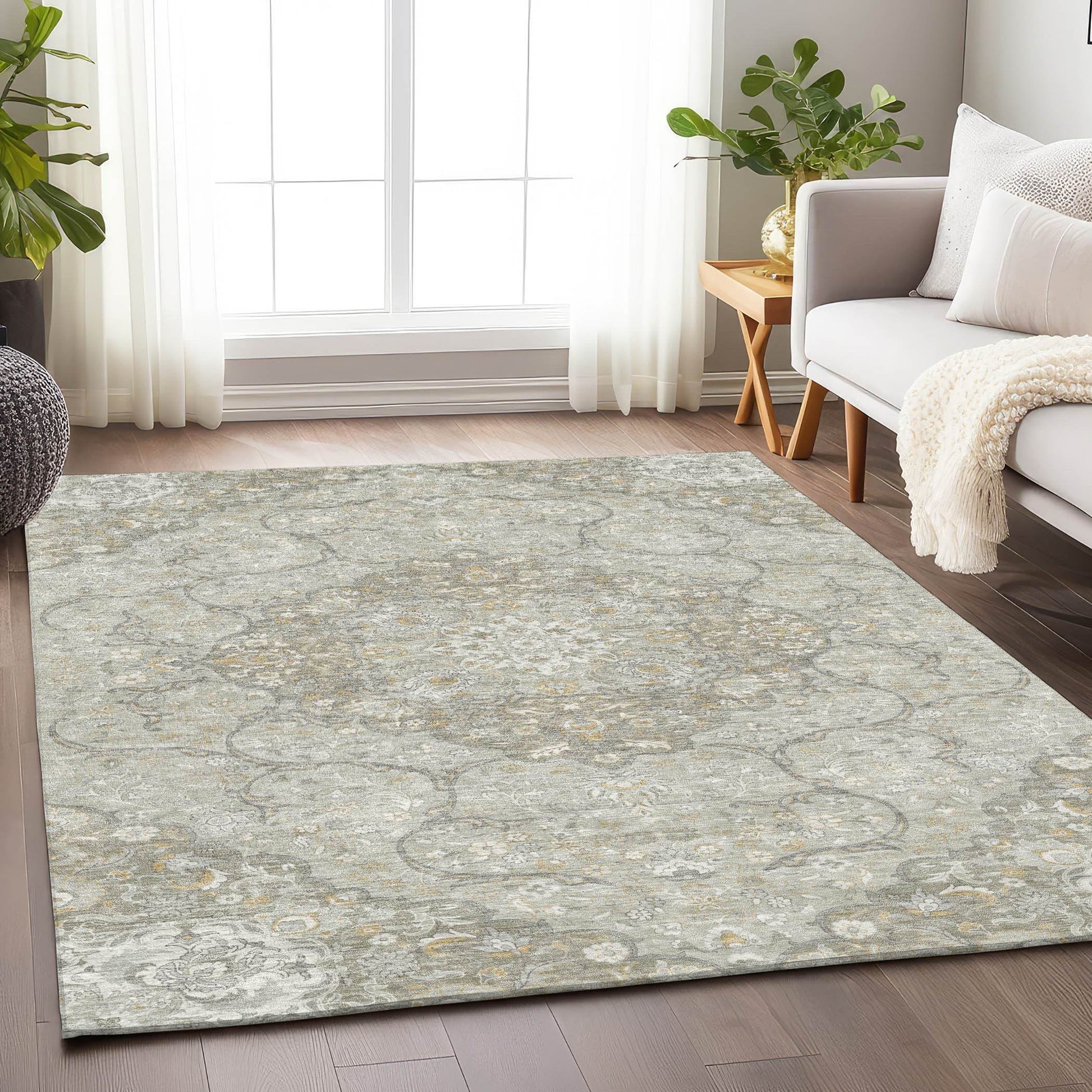 9' X 12' Taupe And Ivory Medallion Washable Indoor Outdoor Area Rug - Loft&Timber