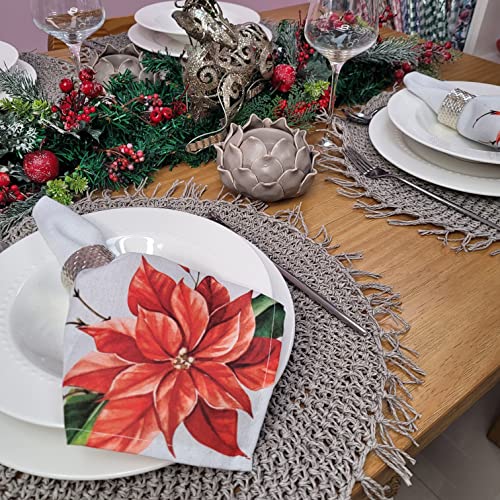 Charlo's Cloth Napkins Set of 4 Christmas Red Flower 16" by 16" - Grey - Loft&Timber