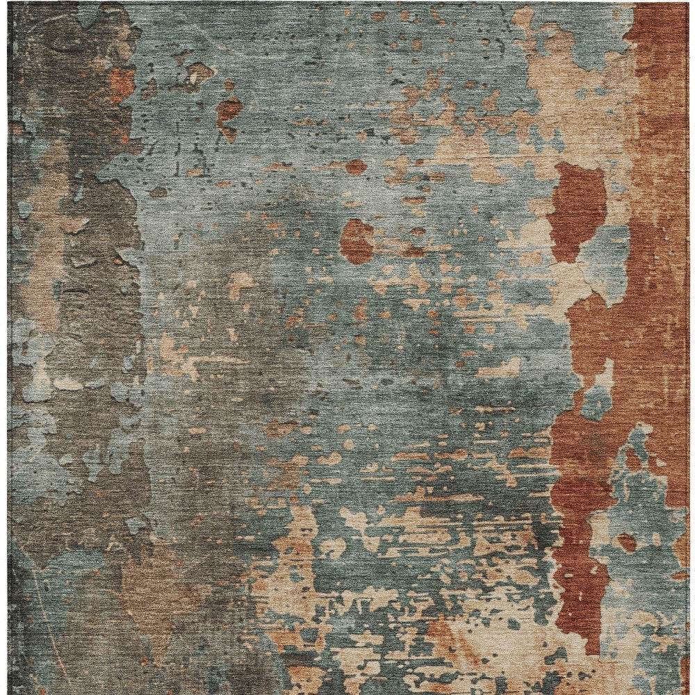 8' X 10' Pale Aqua Copper And Beige Abstract Washable Indoor Outdoor Area Rug - Loft&Timber