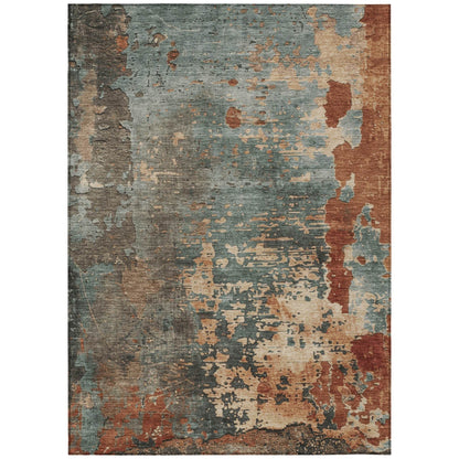 8' X 10' Pale Aqua Copper And Beige Abstract Washable Indoor Outdoor Area Rug - Loft&Timber