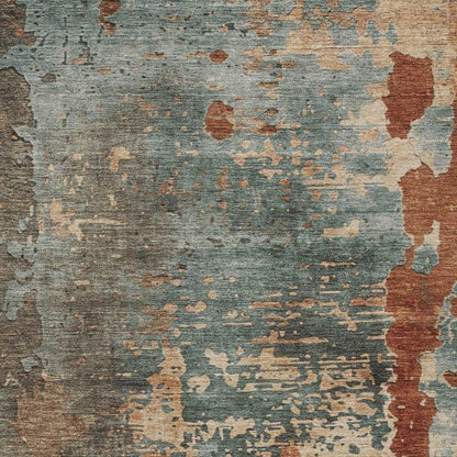 8' X 10' Pale Aqua Copper And Beige Abstract Washable Indoor Outdoor Area Rug - Loft&Timber