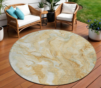8' Gold And Silver Round Abstract Washable Indoor Outdoor Area Rug - Loft&Timber