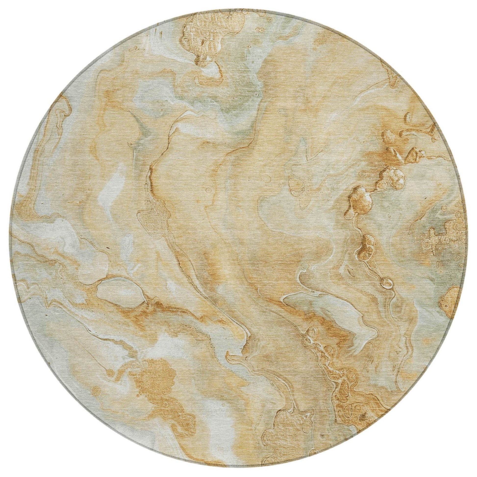 8' Gold And Silver Round Abstract Washable Indoor Outdoor Area Rug - Loft&Timber