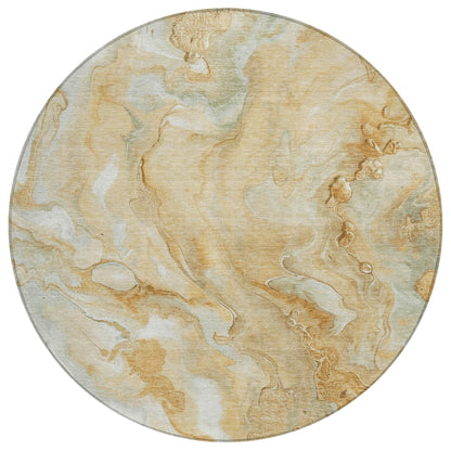 8' Gold And Silver Round Abstract Washable Indoor Outdoor Area Rug - Loft&Timber