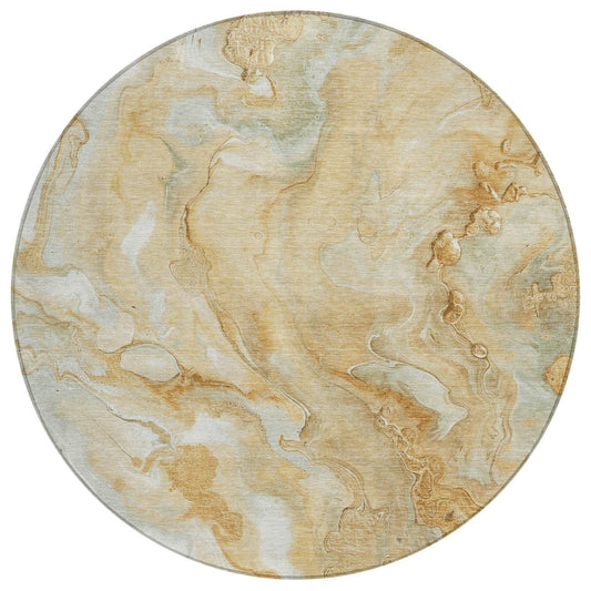 8' Gold And Silver Round Abstract Washable Indoor Outdoor Area Rug - Loft&Timber