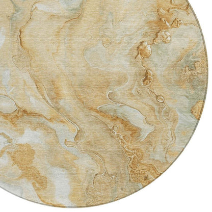 8' Gold And Silver Round Abstract Washable Indoor Outdoor Area Rug - Loft&Timber