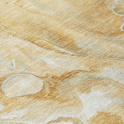 8' Gold And Silver Round Abstract Washable Indoor Outdoor Area Rug - Loft&Timber