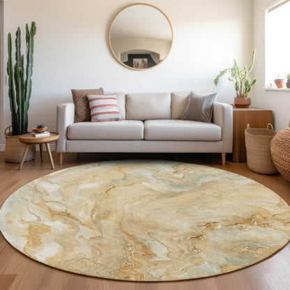 8' Gold And Silver Round Abstract Washable Indoor Outdoor Area Rug - Loft&Timber