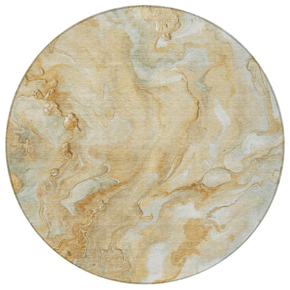 8' Gold And Silver Round Abstract Washable Indoor Outdoor Area Rug - Loft&Timber