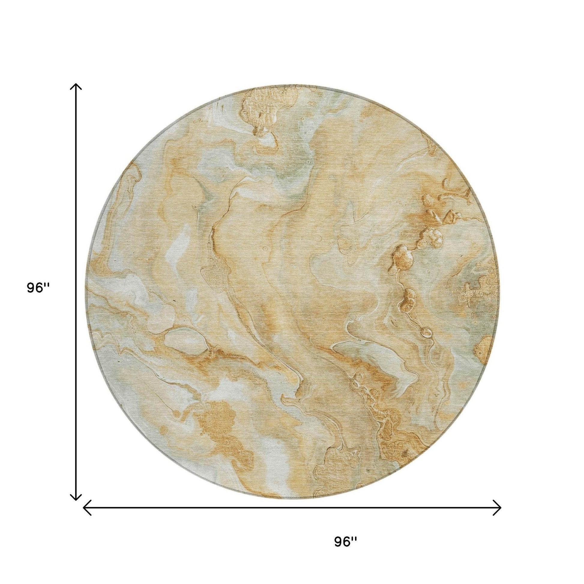 8' Gold And Silver Round Abstract Washable Indoor Outdoor Area Rug - Loft&Timber