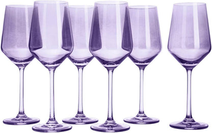 Set of 6 Colored Wine Glasses - 12 oz Hand Blown Italian Style Crystal Bordeaux Wine Glasses - Premium Stemmed Colored Glassware - Unique Drinking Glasses (6, Lavender Purple) - Loft&Timber