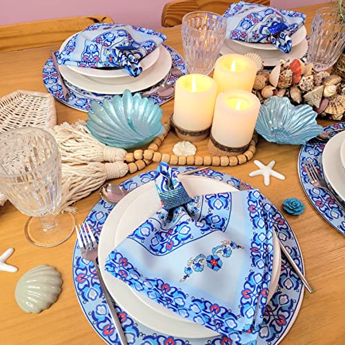 Charlo's Cloth Napkins Set of 4 Beautiful Mandala 16" by 16" Dining Table Reusable Washable Blue - Loft&Timber