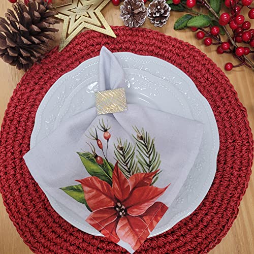 Charlo's Cloth Napkins Set of 4 Christmas Red Flower 16" by 16" - Grey - Loft&Timber