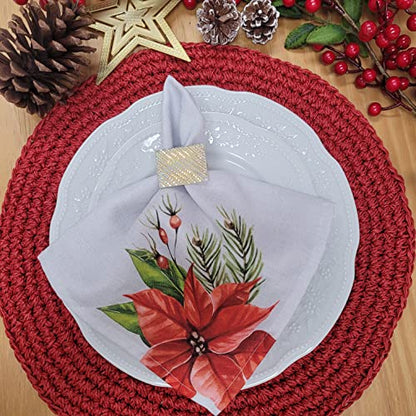 Charlo's Cloth Napkins Set of 4 Christmas Red Flower 16" by 16" - Grey - Loft&Timber