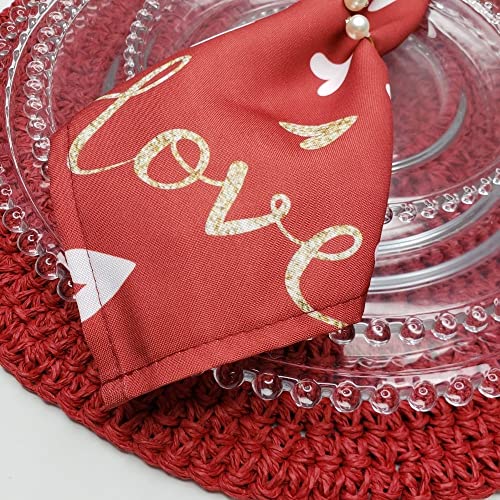Charlo's Cloth Napkins Set of 4 Red Love Heart 16" by 16" - Red - Loft&Timber