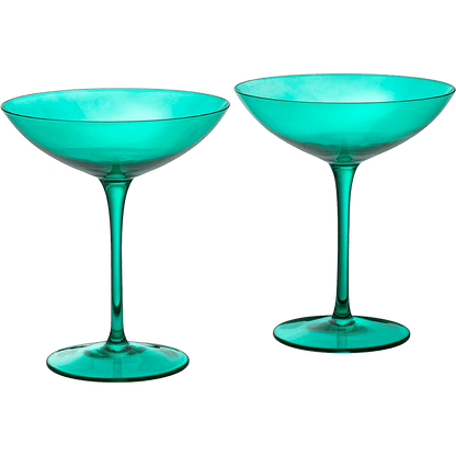 Champagne Coupes 12oz by The Wine Savant - Colorful Champagne Glasses, Prosecco, Mimosa Glasses Set, Cocktail Glass Set, Bar Glassware Luster Glasses (2, Teal) - Loft&Timber