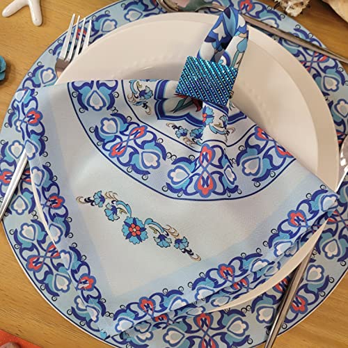 Charlo's Cloth Napkins Set of 4 Beautiful Mandala 16" by 16" Dining Table Reusable Washable Blue - Loft&Timber