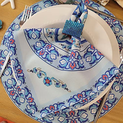 Charlo's Cloth Napkins Set of 4 Beautiful Mandala 16" by 16" Dining Table Reusable Washable Blue - Loft&Timber