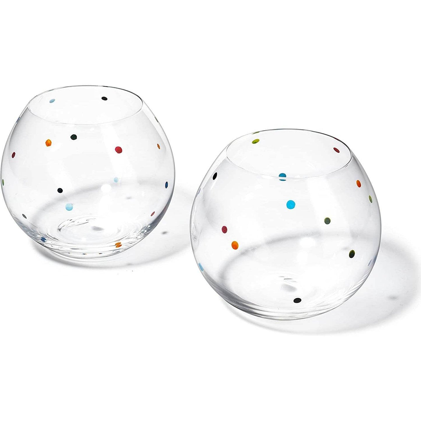 Polka Dot Set of 2 Stemless Bubble Wine Glasses 18 oz by The Wine Savant - Polka Dot Rainbow Glasses, Colored Wine Glasses, Bubble Glasses, Unique Tumblers Gift Idea For Everyday, Weddings, Parties - Loft&Timber