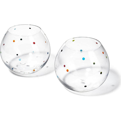 Polka Dot Set of 2 Stemless Bubble Wine Glasses 18 oz by The Wine Savant - Polka Dot Rainbow Glasses, Colored Wine Glasses, Bubble Glasses, Unique Tumblers Gift Idea For Everyday, Weddings, Parties - Loft&Timber