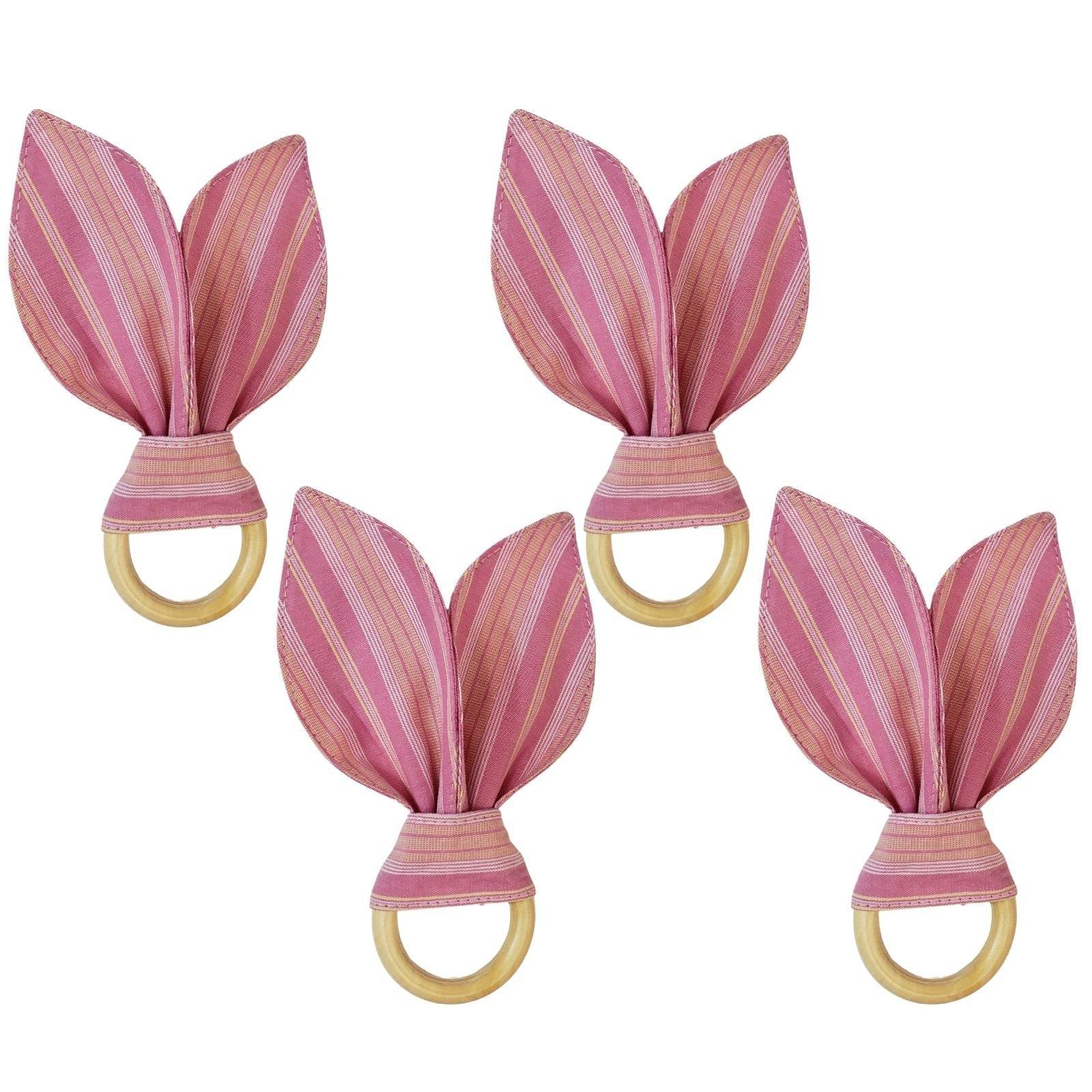 Maison Charlo | Easter Set of 4 Pink Stripe Bunny Ears Napkin Rings | Dining Table Decor - Loft&Timber
