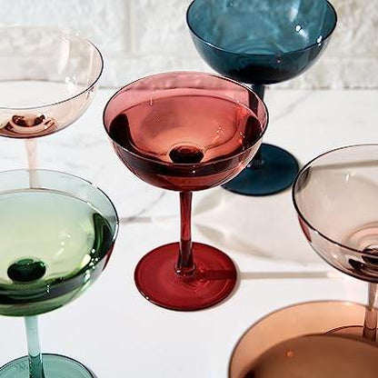 Cocktail & Champagne Coupe Glasses Coupe Cocktail Glasses 7 oz | Set of 6 | Pastel Colored Crystal Cocktail Glassware for Champagne, Martini, Manhattan Goblet Cocktails, Glassware - Luxury Gift Box - Loft&Timber